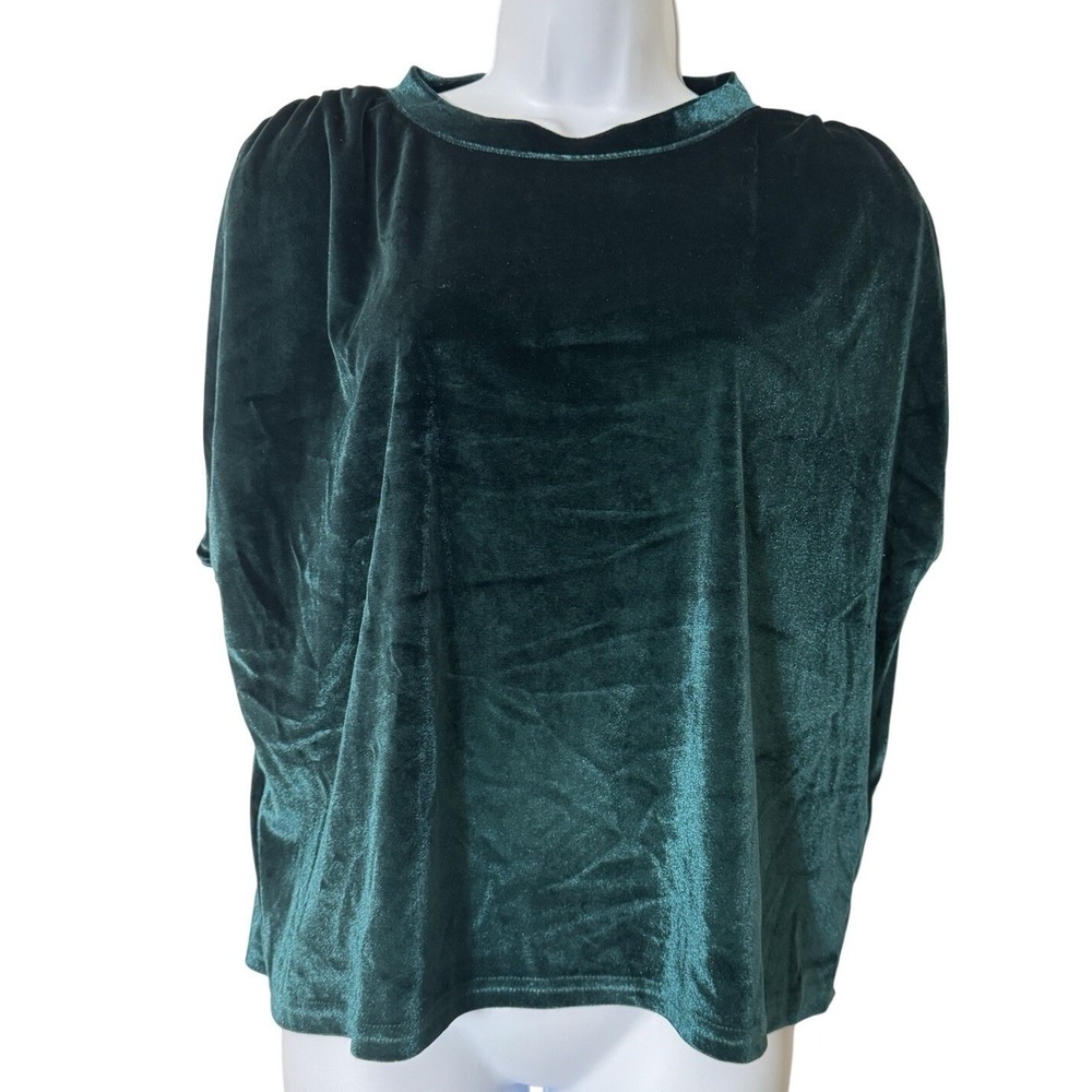 AMARYLLIS Teal Blue Green Ruffle Sleeve Velvet Velour Top M whimsigoth Fairy